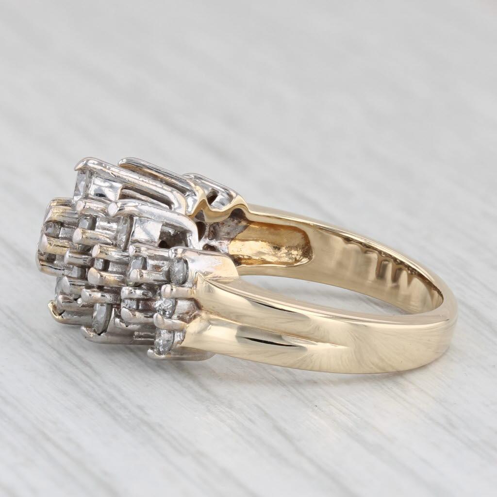 Gemstone Information:
- Natural Diamonds -
Total Carats - 1.75ctw
Cut - Round Brilliant
Color - I - J
Clarity - I1 - I2

Metal: 14k White & Yellow Gold
Weight: 7.4 Grams 
Stamps: 14k
Face Height: 11.4 mm 
Rise Above Finger: 9.2 mm
Band / Shank