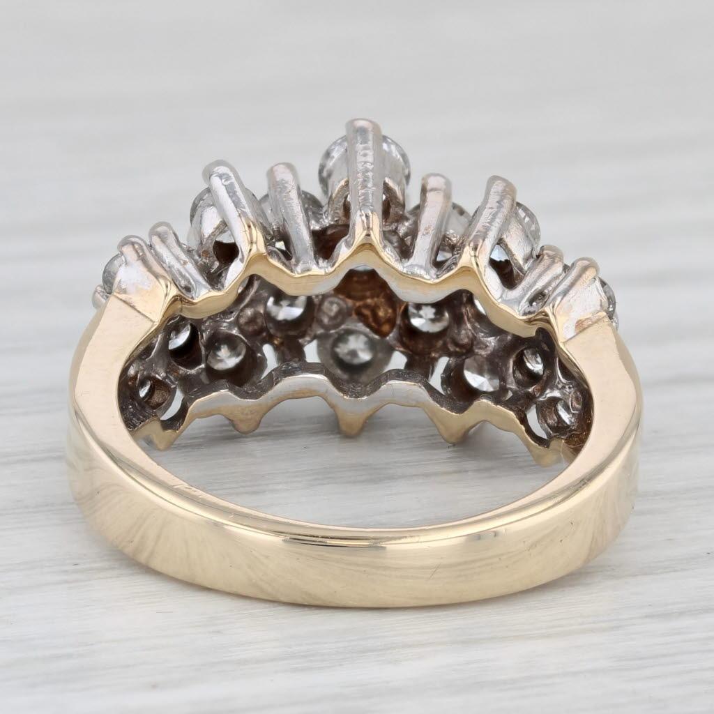 Round Cut 1.75ctw Diamond Flower Clusters Ring 14k Yellow White Gold Size 7