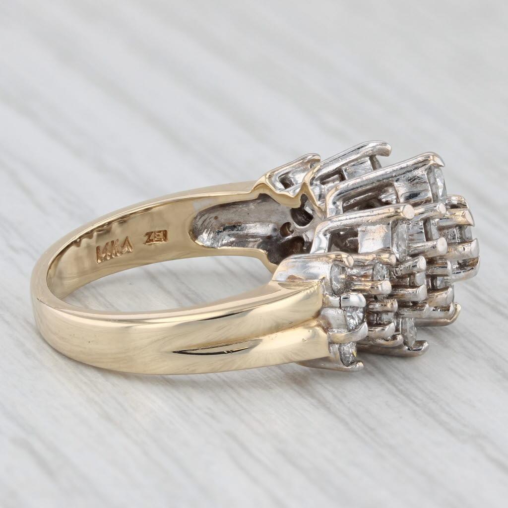 Women's or Men's 1.75ctw Diamond Flower Clusters Ring 14k Yellow White Gold Size 7