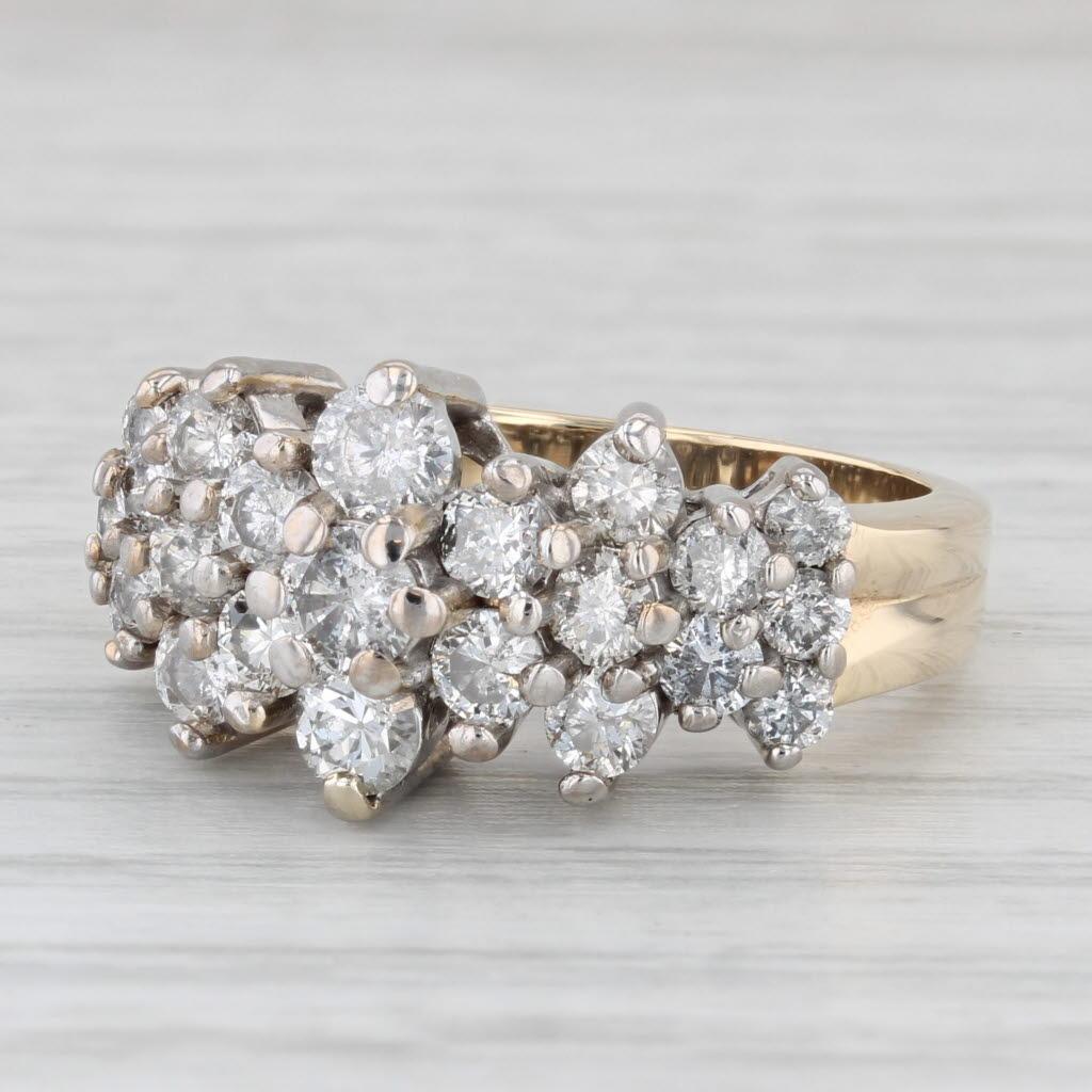 1.75ctw Diamond Flower Clusters Ring 14k Yellow White Gold Size 7 1