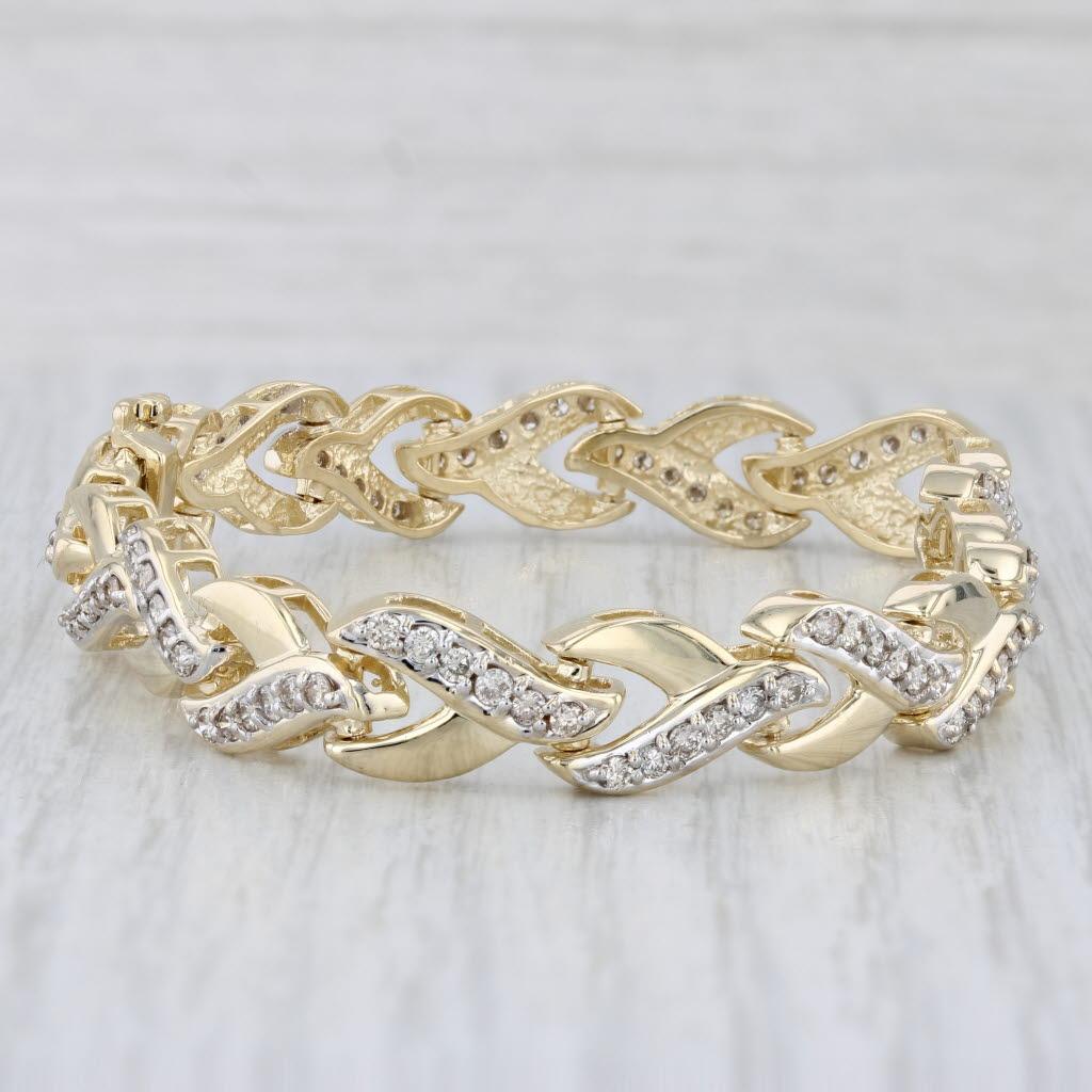 Taille ronde 1.75ctw Diamond Woven Tennis Bracelet 14k Yellow Gold 6.5