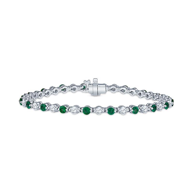Round Cut 1.75ctw Natural Round Emeralds & 2.01ctw Round Diamonds Line Bracelet For Sale