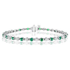 1.75ctw Natural Round Emeralds & 2.01ctw Round Diamonds Line Bracelet