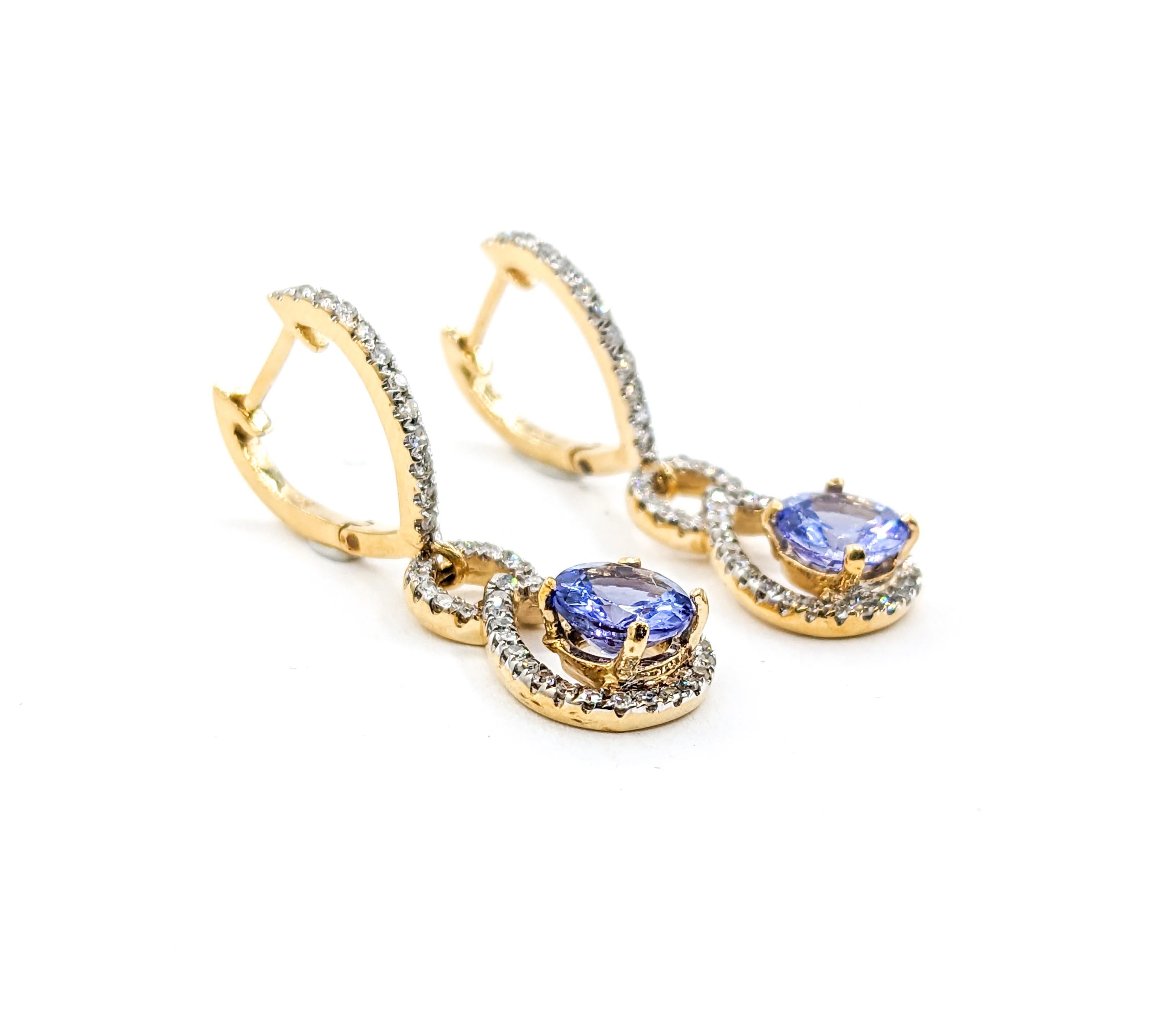 1.75ctw Tanzanite & Diamond Dangle Earrings In Yellow Gold For Sale 2