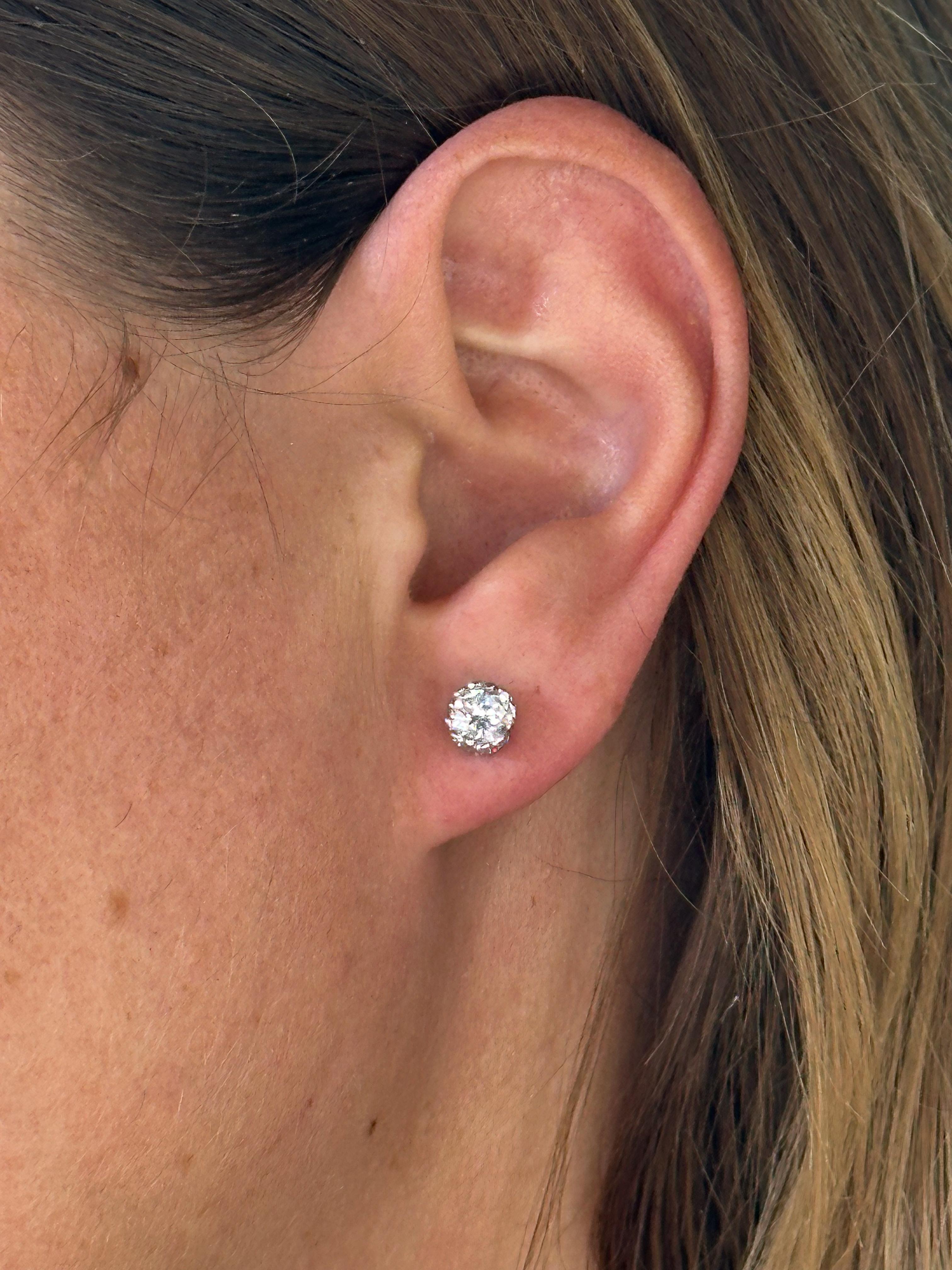 1.75ctw Vintage Old European Cut Diamond Studs in 18k White Gold 2