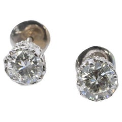 1.75ctw Vintage Old European Cut Diamond Studs in 18k White Gold