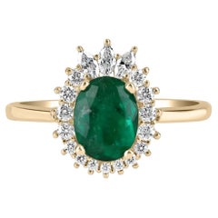 1.75tcw 14K Colombian Emerald-Oval Cut & Diamond Halo Tiara Gold Ring