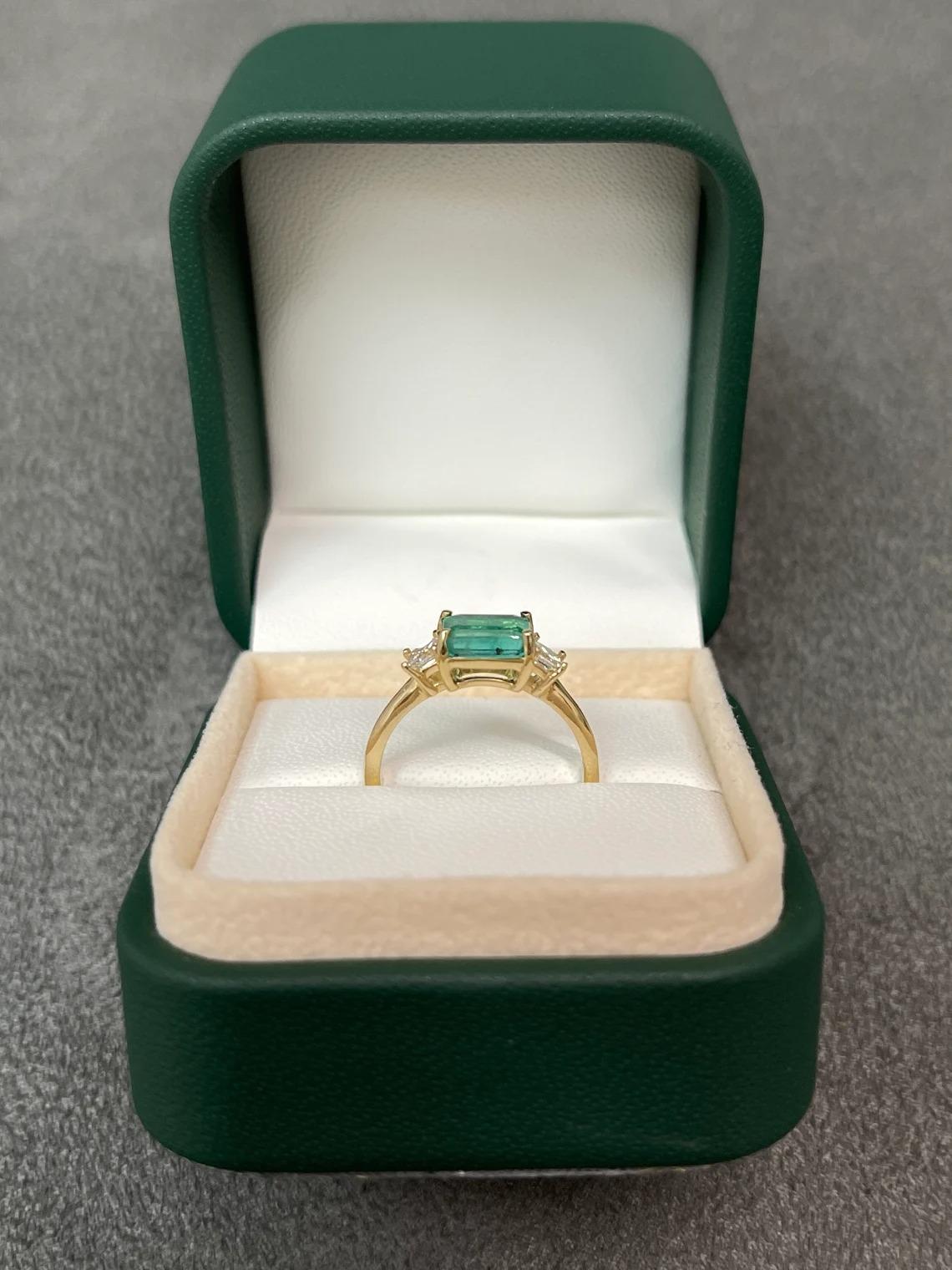Modern 1.75tcw Romantic Three Stone Emerald-Emerald Cut & Princess Diamond Ring 14K