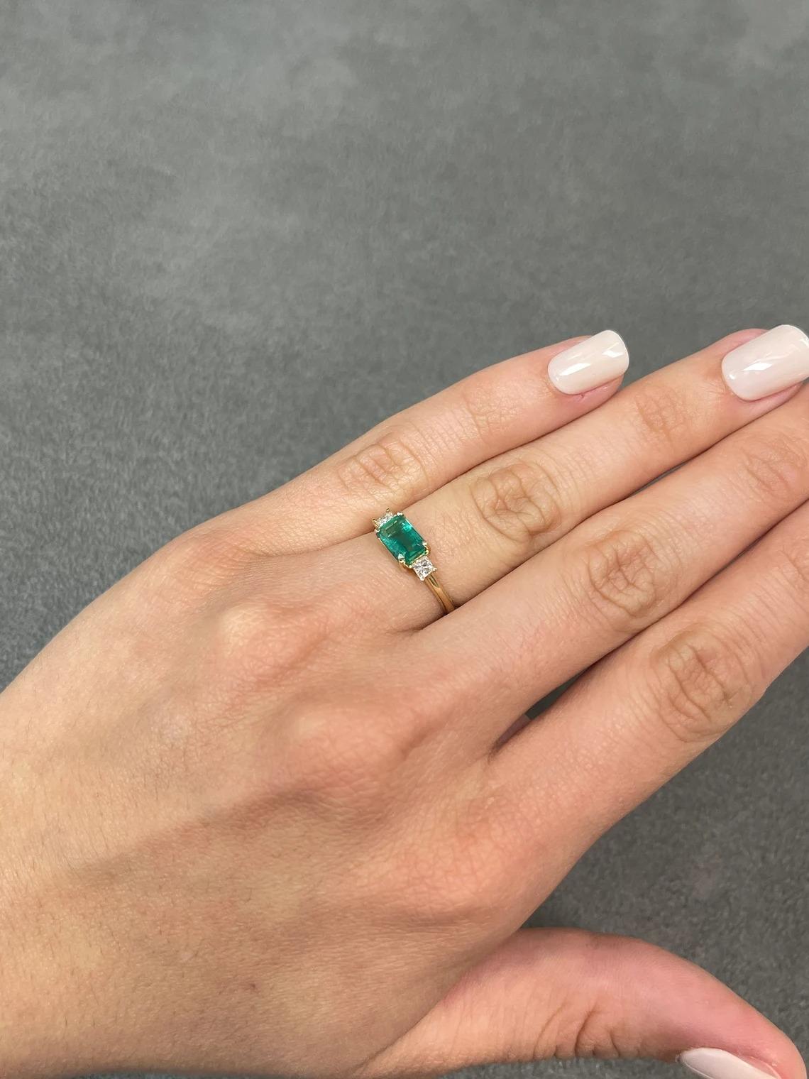 Romantic Dreistein-Smaragd-Emerald-Schliff & Prinzessin-Diamantring 14K 1