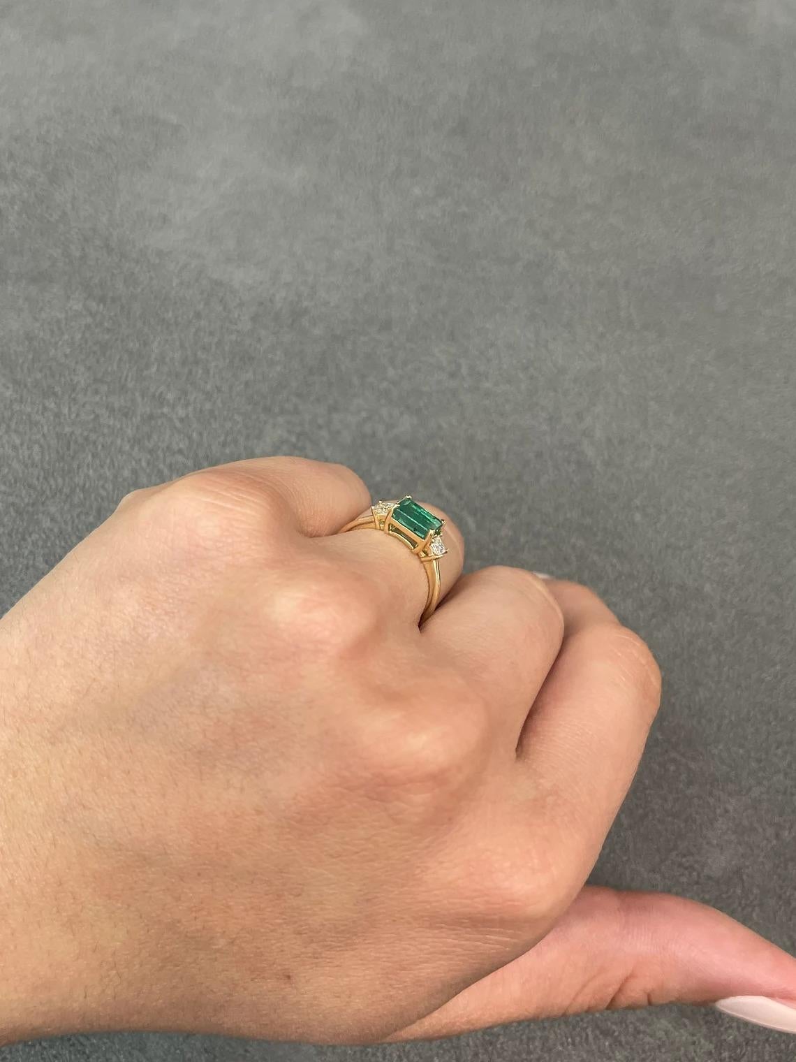 1.75tcw Romantic Three Stone Emerald-Emerald Cut & Princess Diamond Ring 14K 1