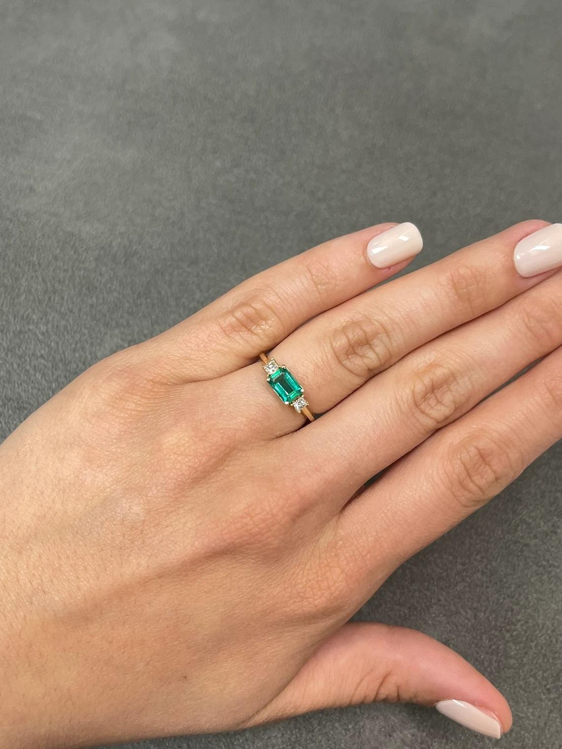 1.75tcw Romantic Three Stone Emerald-Emerald Cut & Princess Diamond Ring 14K 2