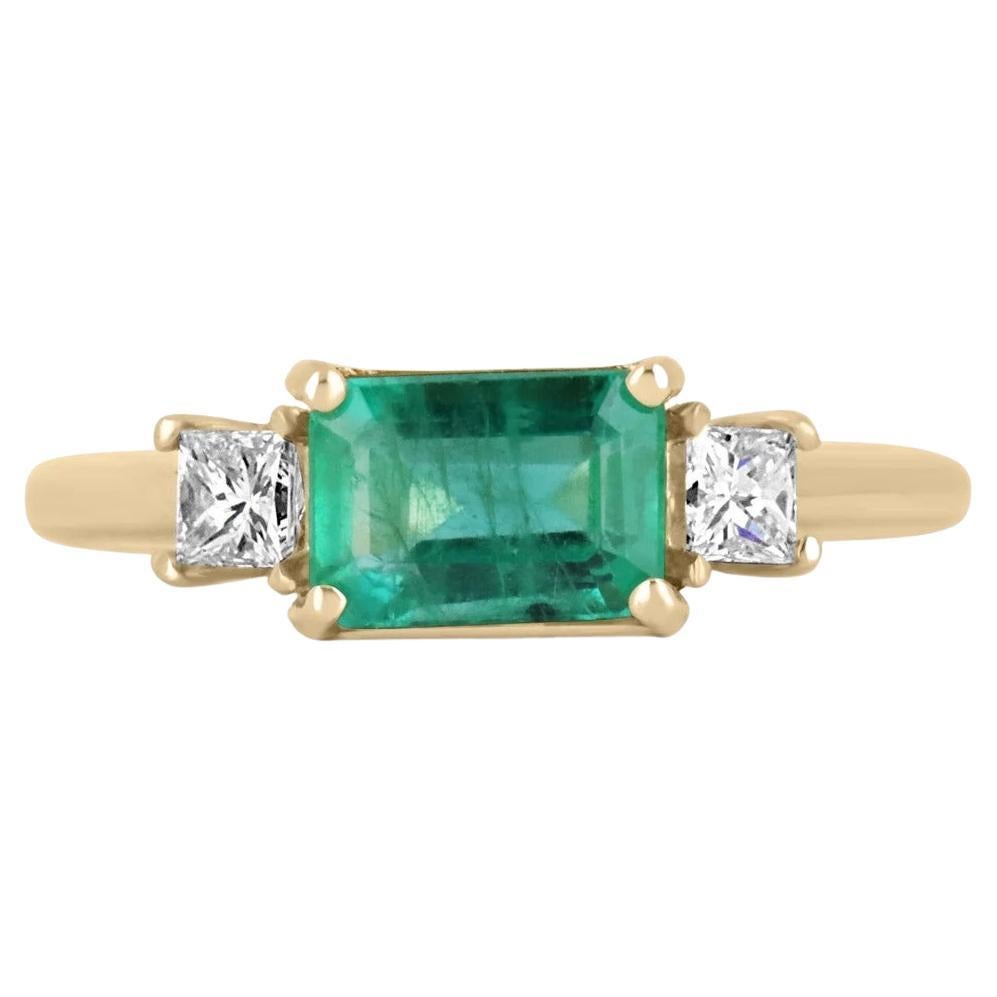 1.75tcw Romantic Three Stone Emerald-Emerald Cut & Princess Diamond Ring 14K