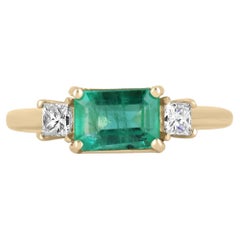 1.75tcw Romantic Three Stone Emerald-Emerald Cut & Princess Diamond Ring 14K