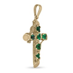 1.75tcw Dark Vivid Green Natural Emerald Cross Medium Size Unisex Pendant 14K