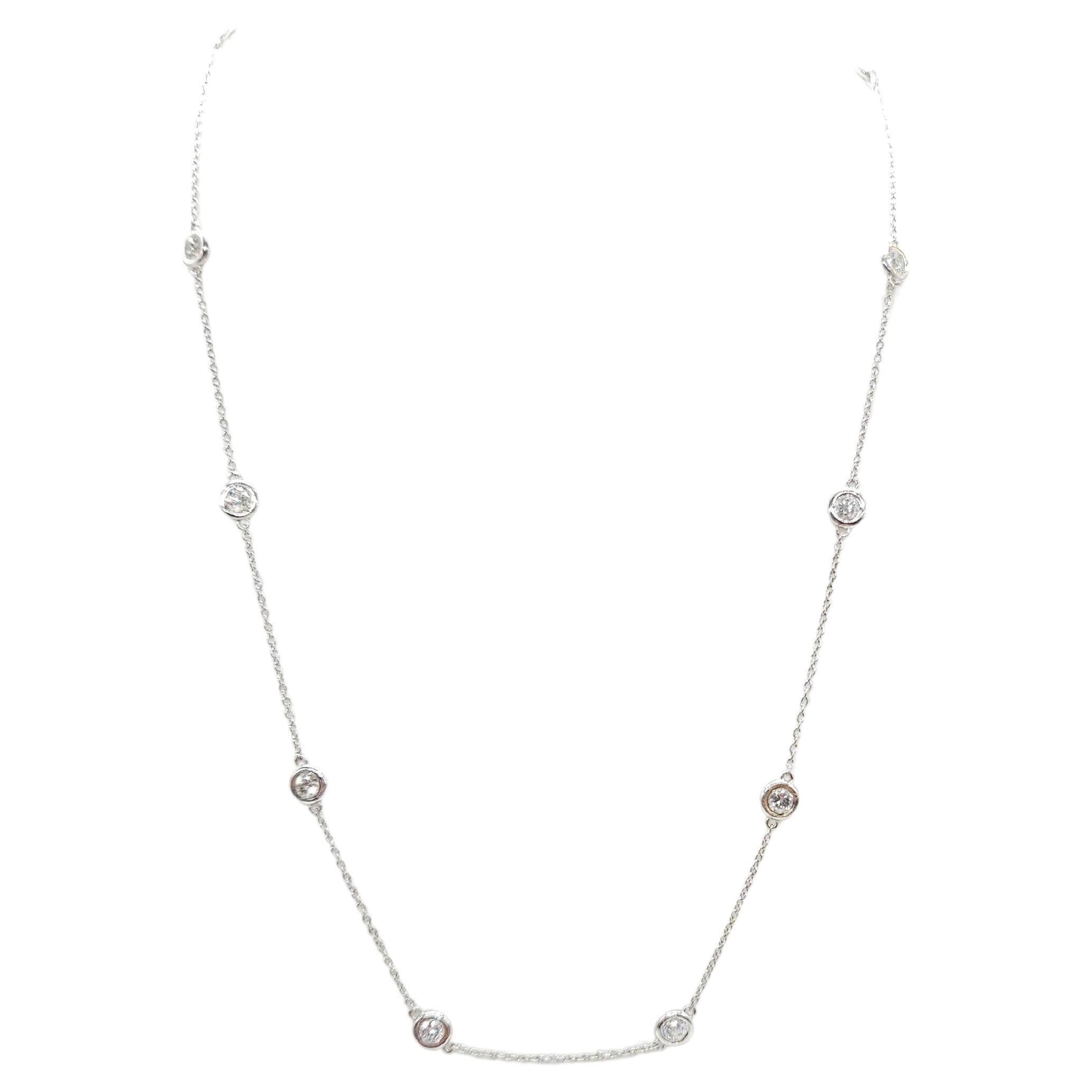 1.76 Carat 10 Station Diamond by the Yard Necklace 14 Karat White Gold 16" For Sale