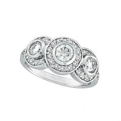 1.76 Carat 3 Stone Natural Diamond Bezel Ring G SI 14K White Gold