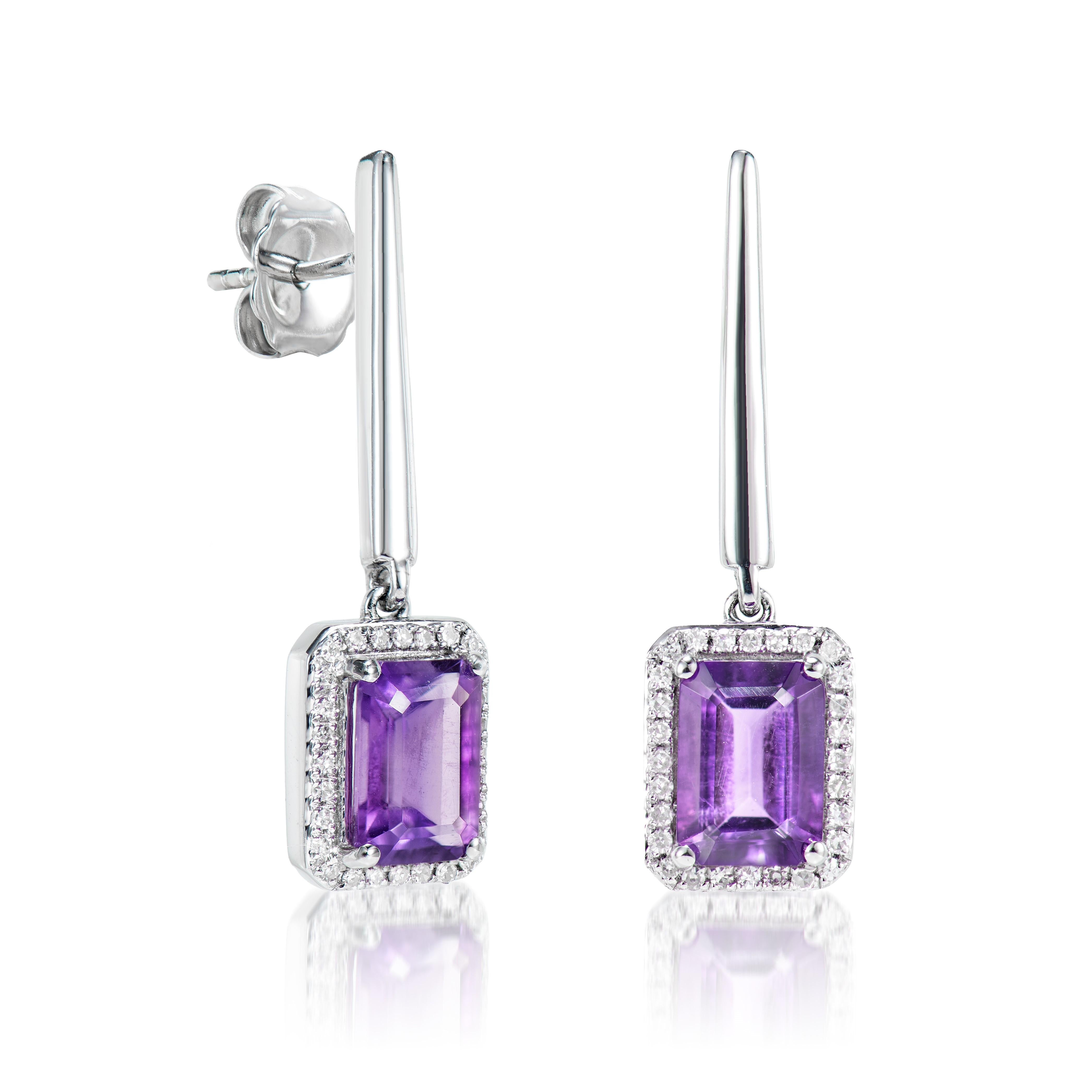 Presented A lovely set of Amethyst for people who value quality and want to wear it to any occasion or celebration. The White gold Amethyst Drop Earrings adorned with diamonds offer a classic yet elegant appearance.

Amethyst Drop Earrings in
