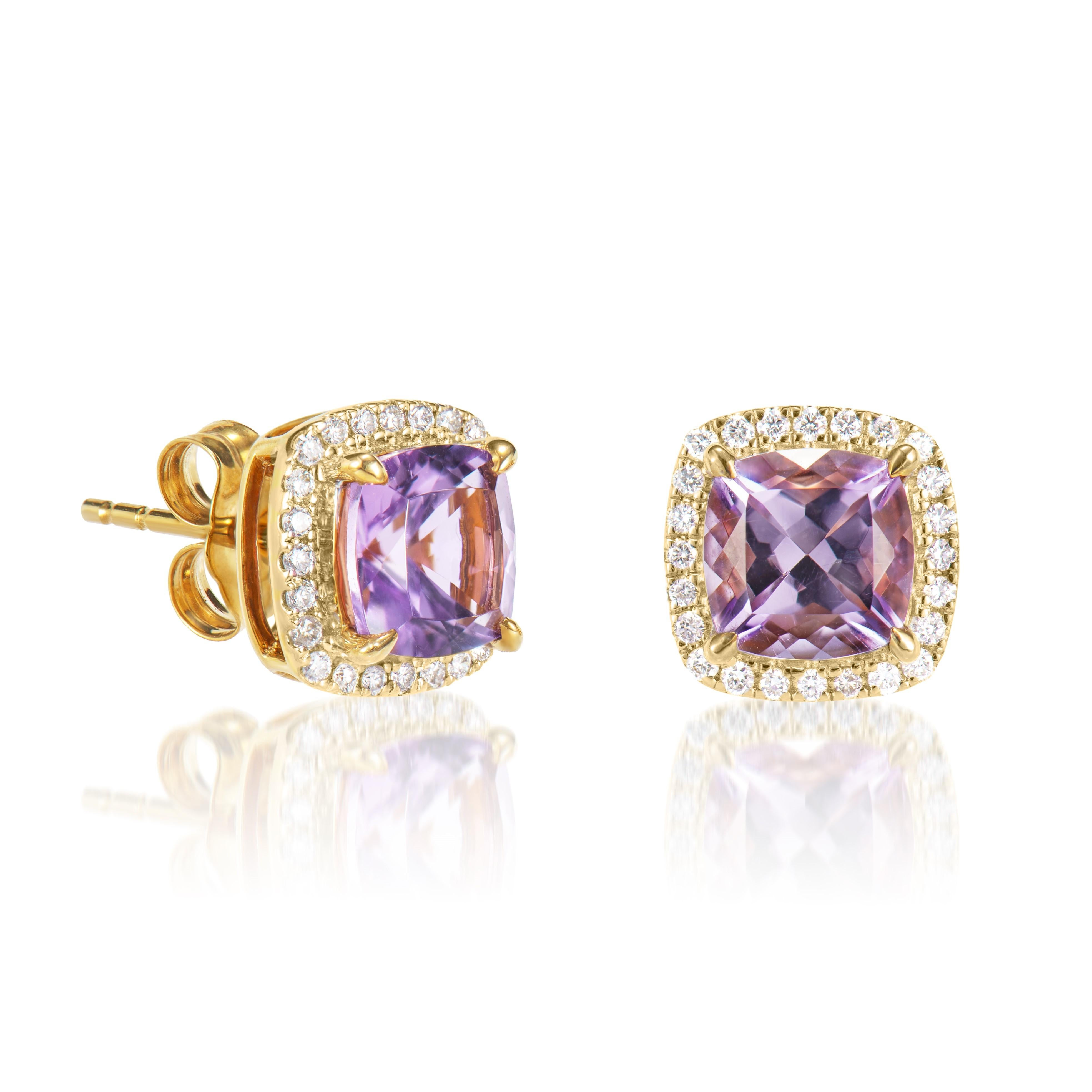 Presented A lovely collection of gems, including Amethyst, Peridot, Rhodolite, Sky Blue Topaz, Swiss Blue Topaz and Morganite is perfect for people who value quality and want to wear it to any occasion or celebration. The yellow gold Amethyst Stud