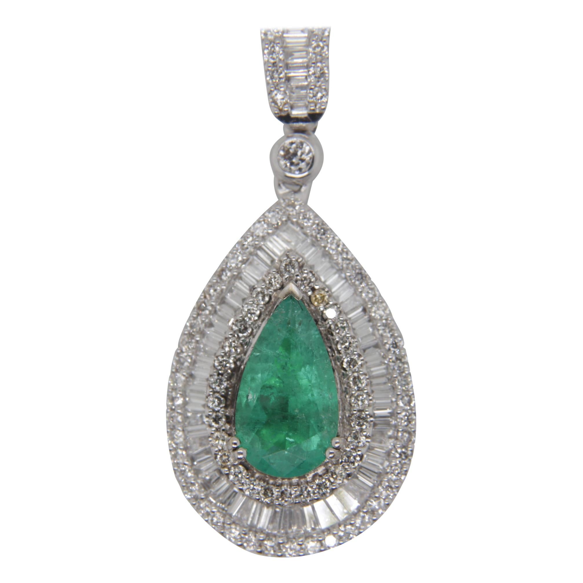 1.76 Carat Colombian Emerald and Diamond Pendant in 18 Karat Gold