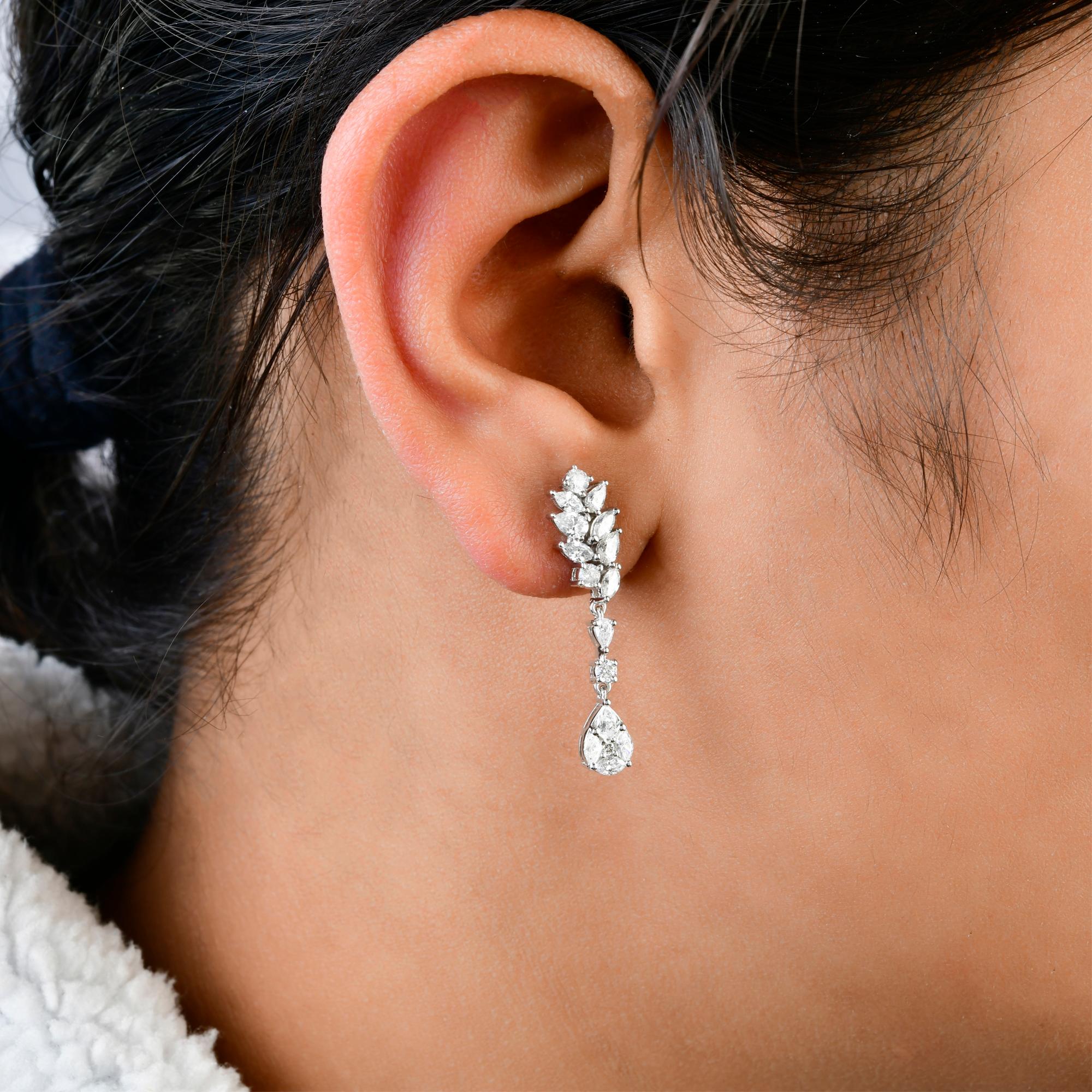 Pear Cut 1.76 Carat Diamond Dangle Earrings 18 Karat White Gold Handmade Fine Jewelry For Sale