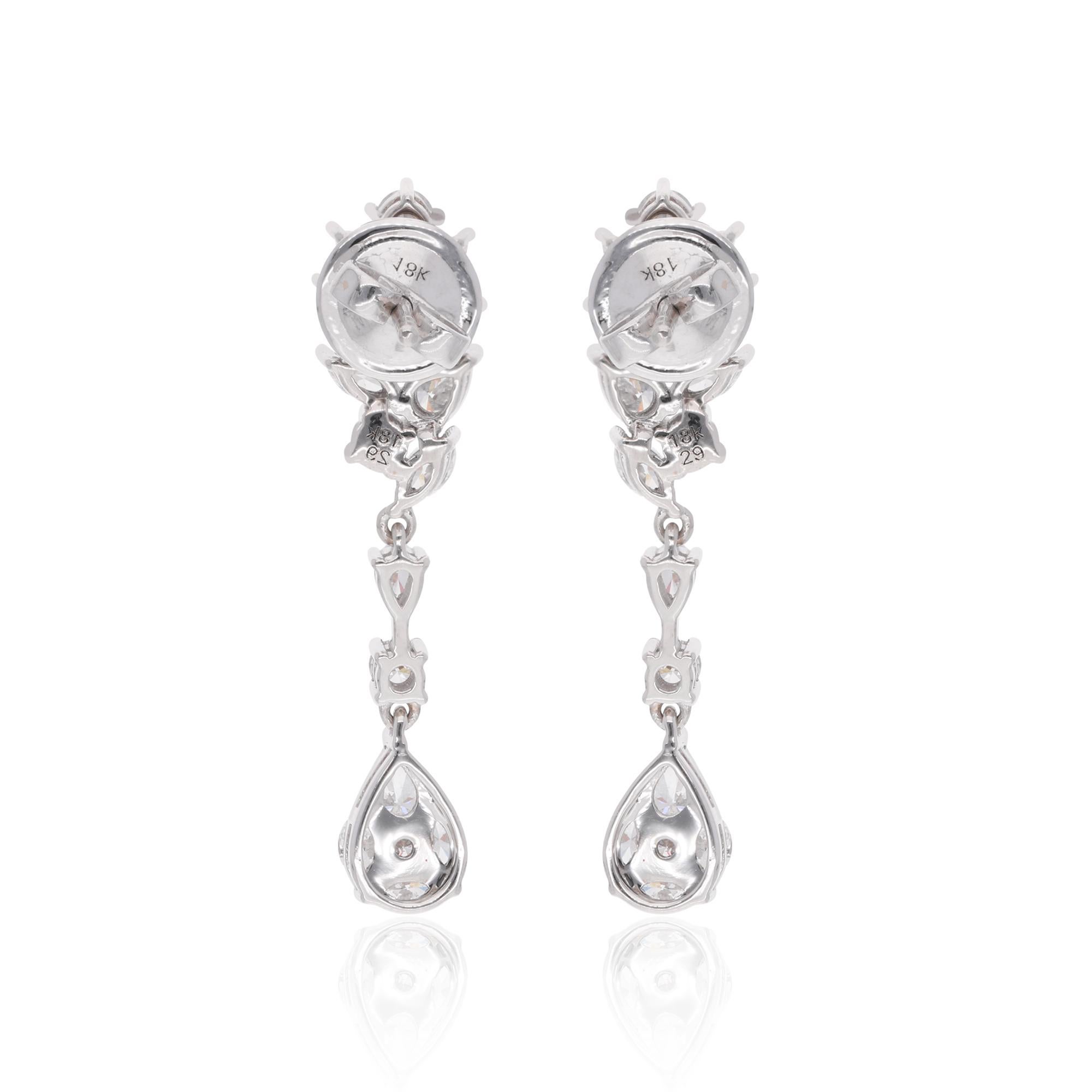 Women's 1.76 Carat Diamond Dangle Earrings 18 Karat White Gold Handmade Fine Jewelry For Sale