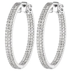 1.76 Carat Diamond Hoop Earrings in 14 Karat White Gold