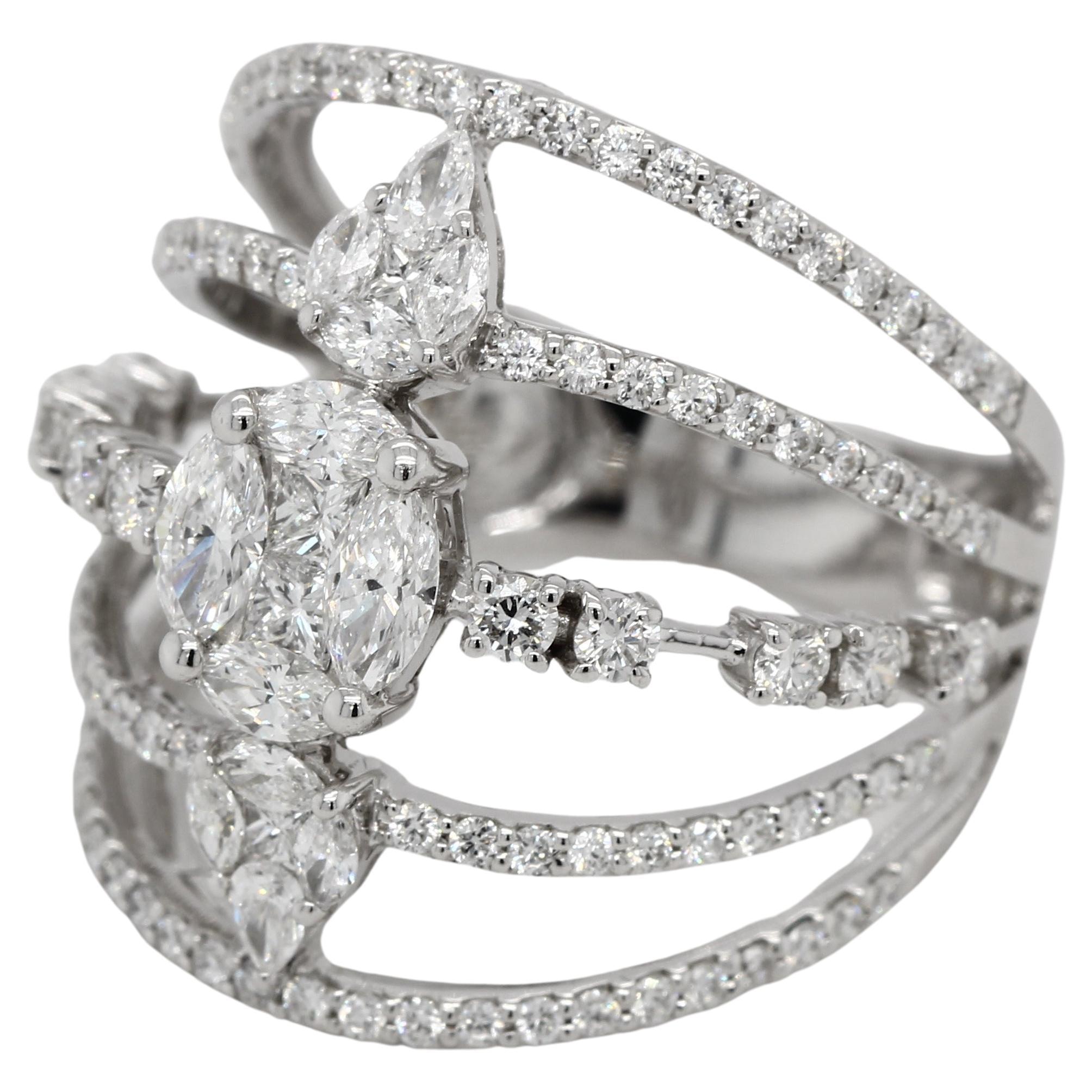For Sale:  1.76 Carat Diamond Illusion Wedding Ring in 18 Karat Gold 4