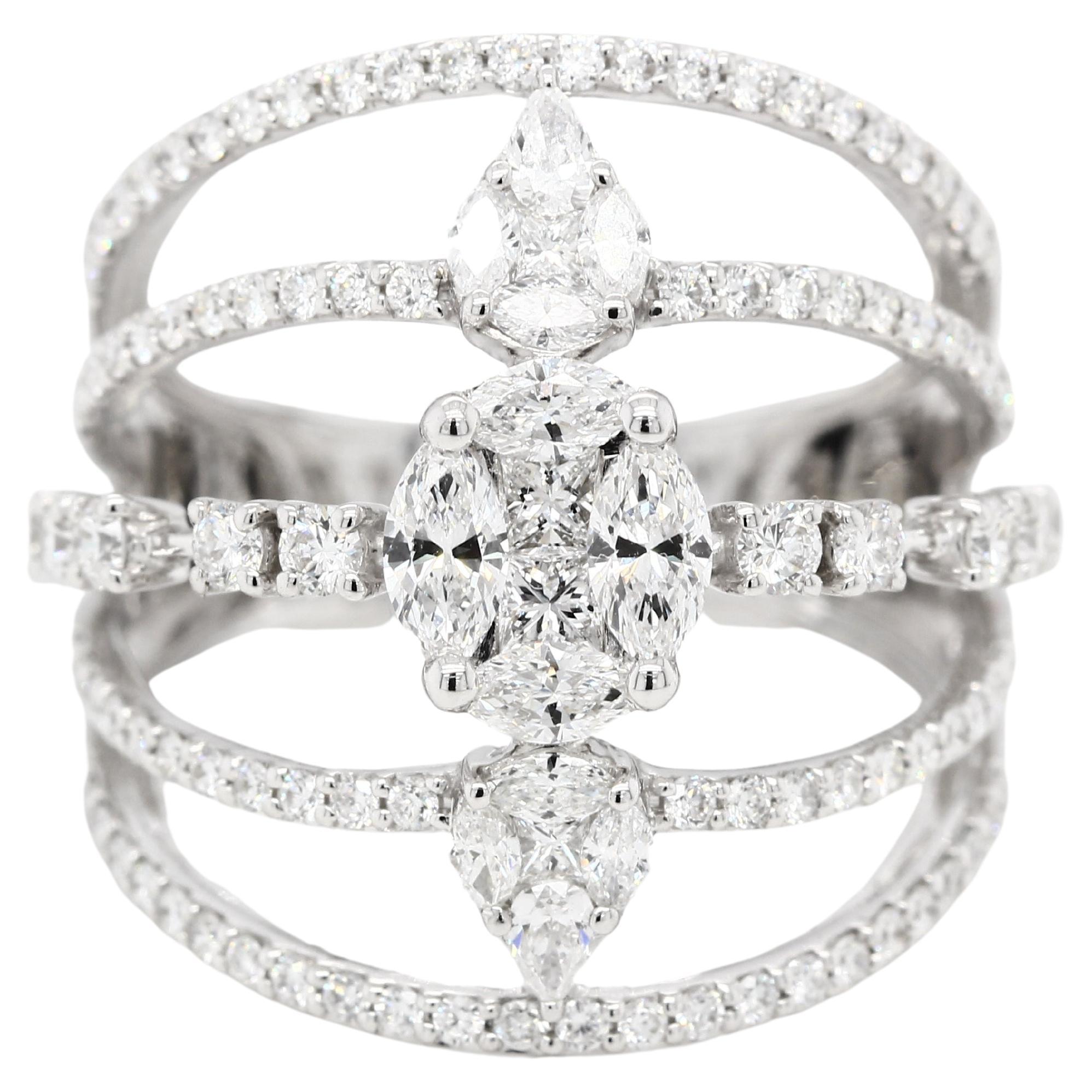 For Sale:  1.76 Carat Diamond Illusion Wedding Ring in 18 Karat Gold