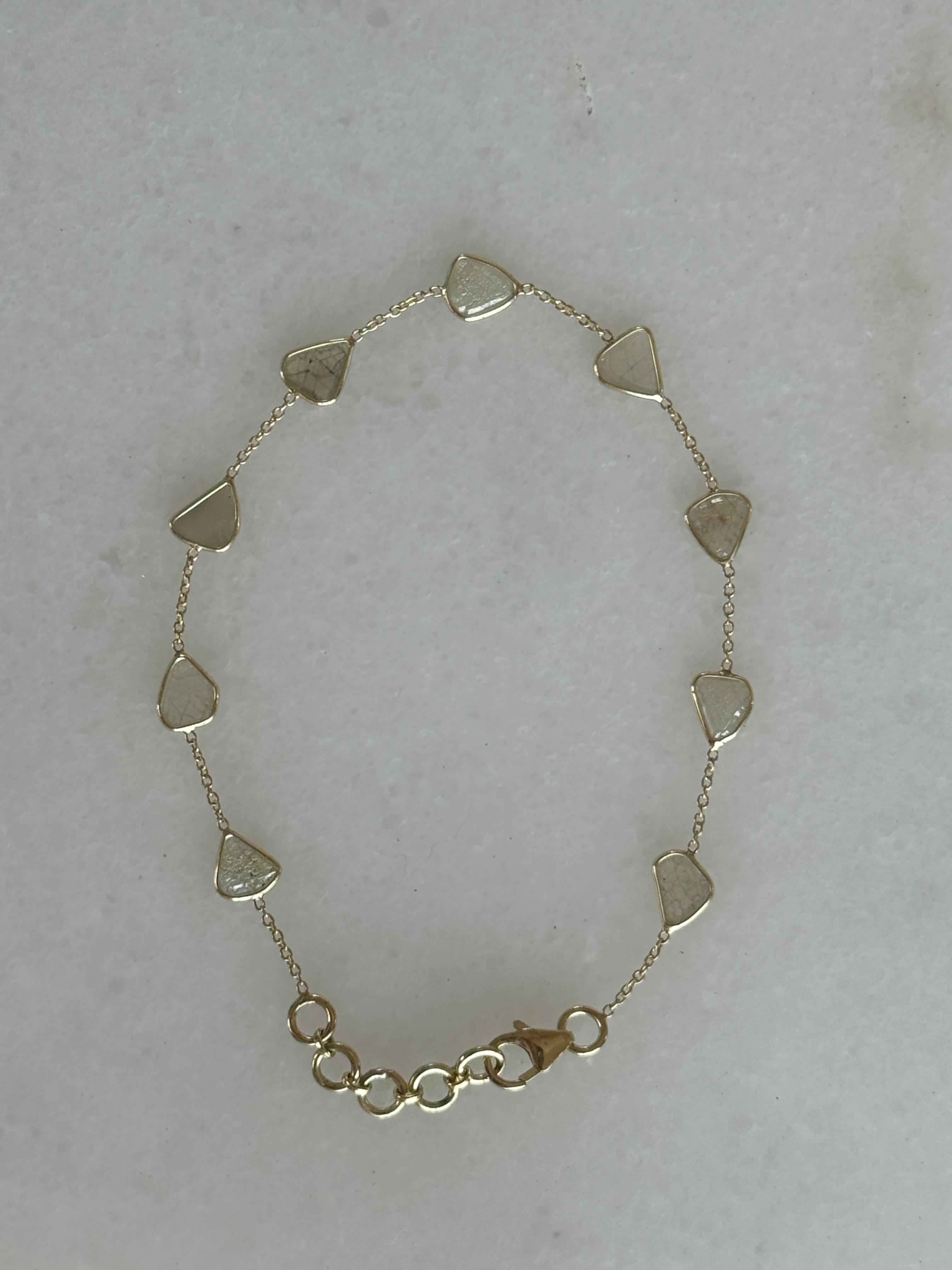 Rough Cut 1.76 Carat Diamond Slice 14K Gold Bracelet For Sale
