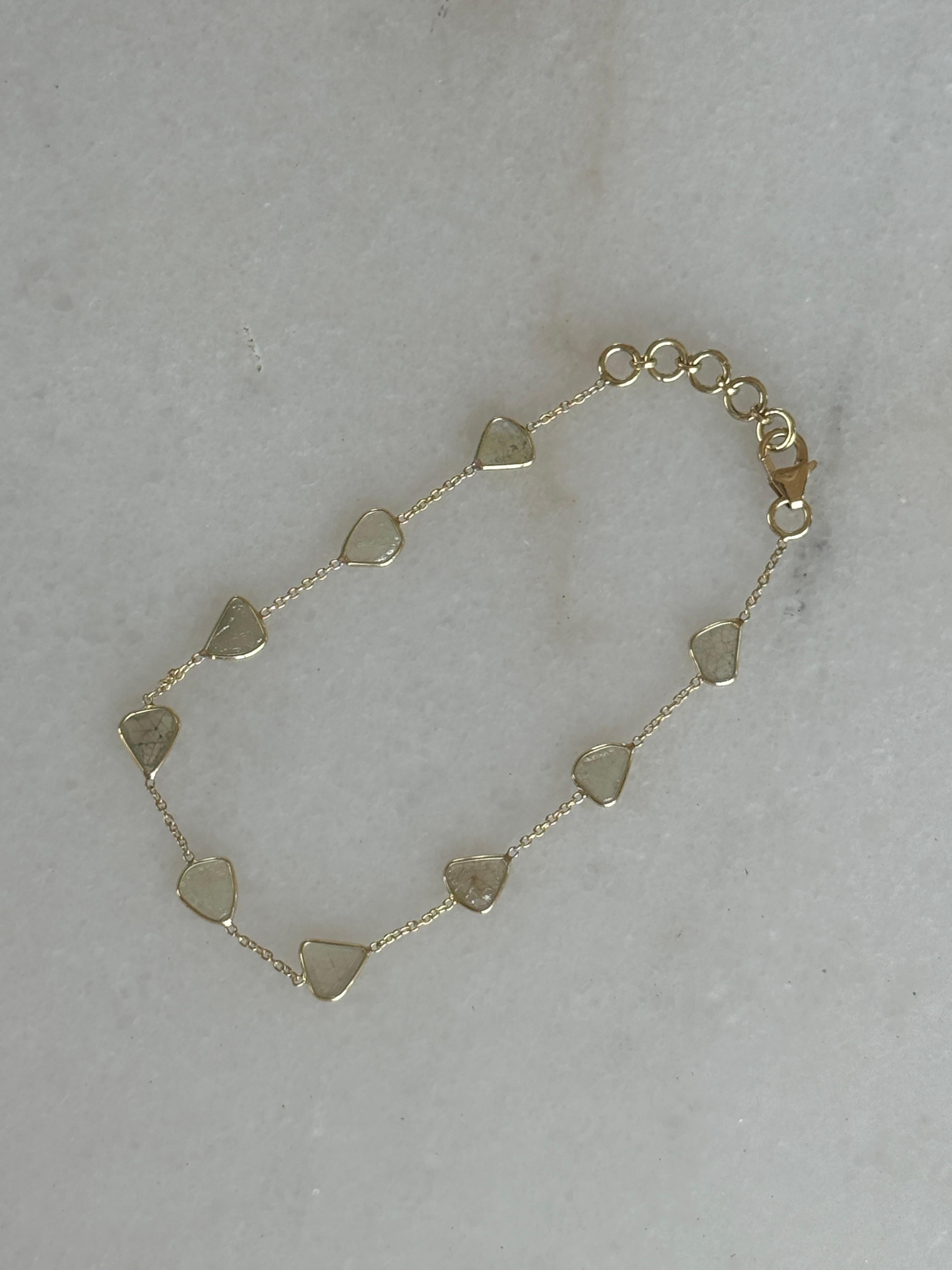 1.76 Carat Diamond Slice 14K Gold Bracelet In New Condition For Sale In New York, NY