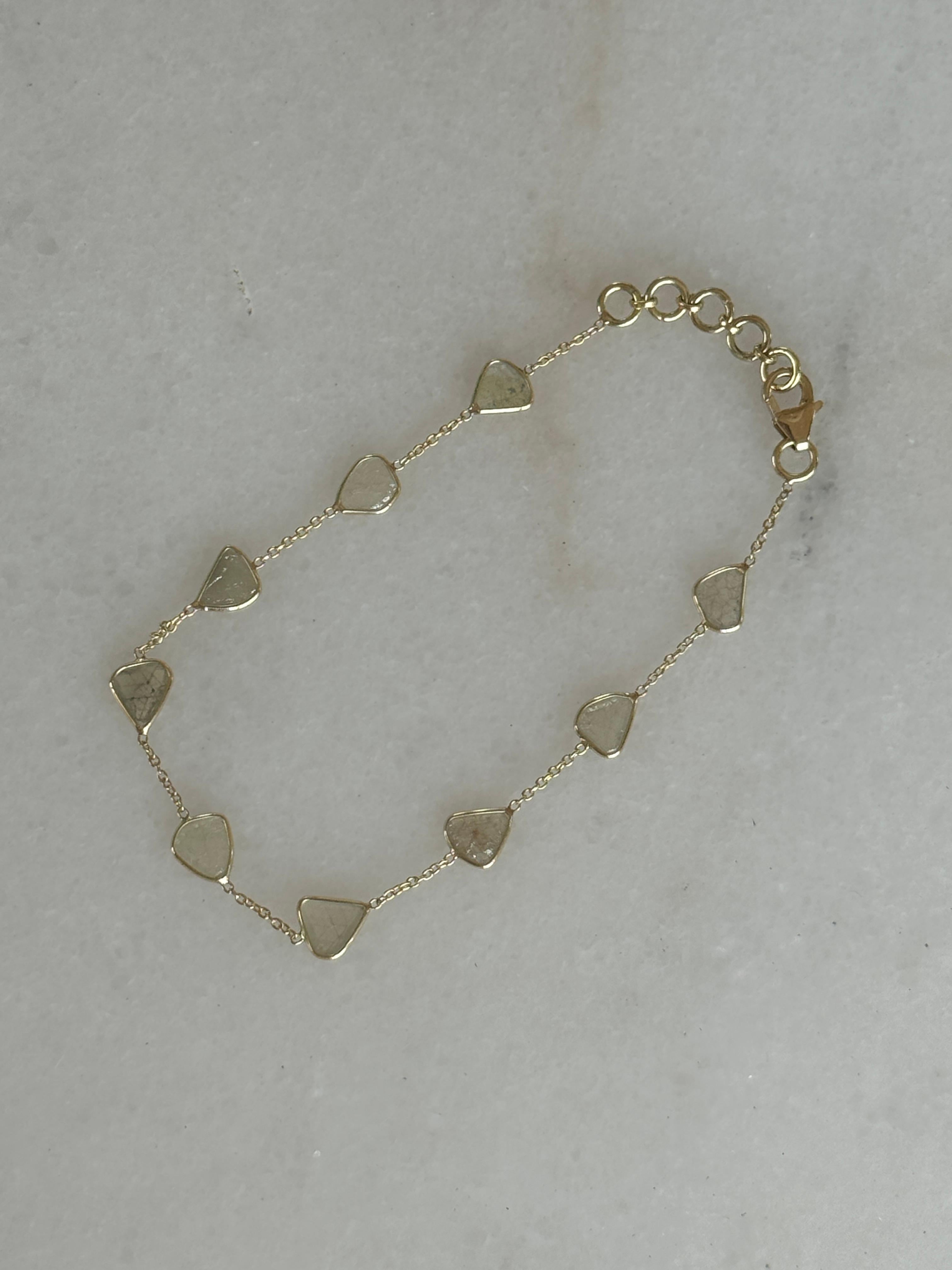 Women's 1.76 Carat Diamond Slice 14K Gold Bracelet For Sale