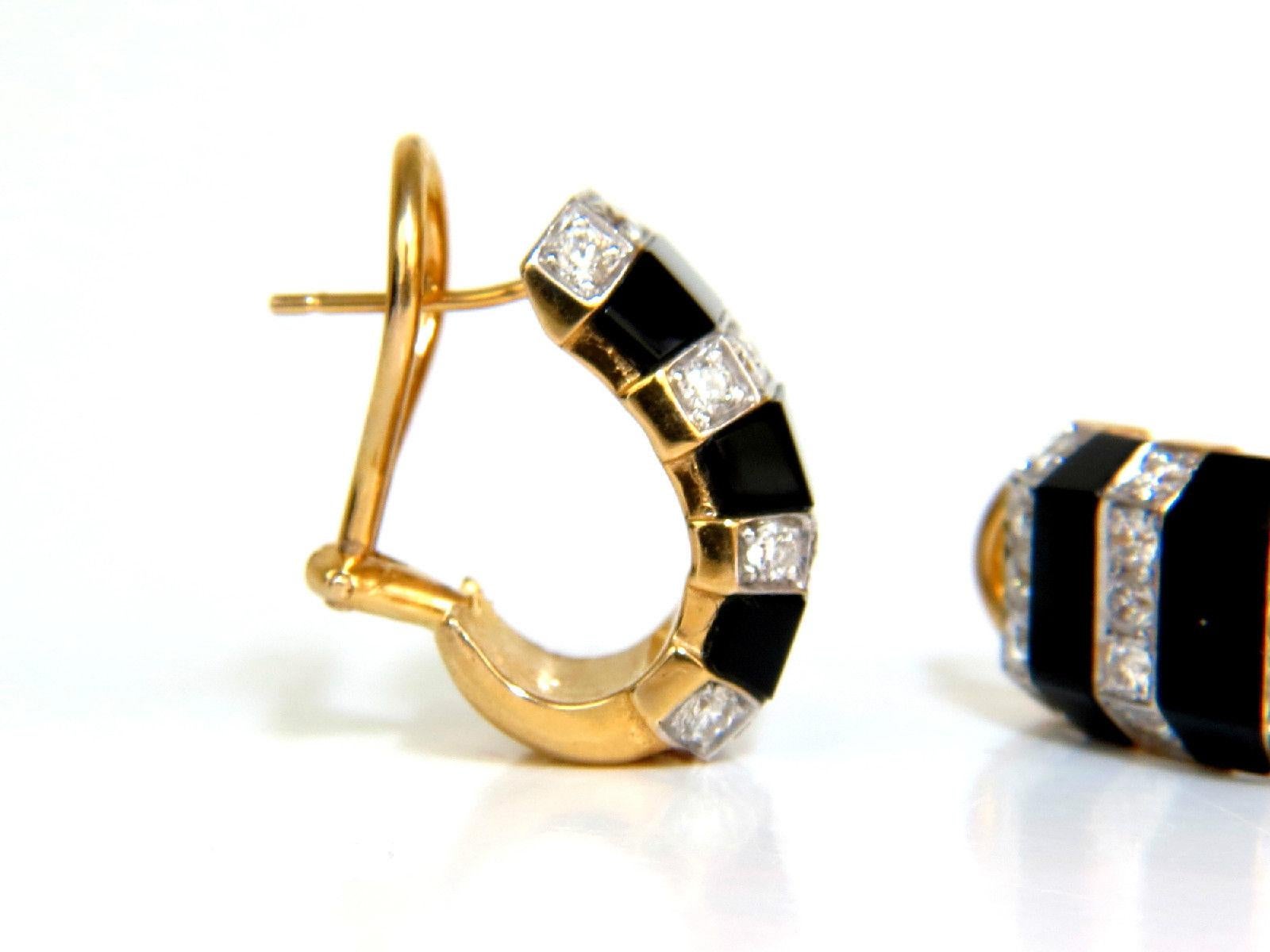 1.76 Carat Diamonds Carved Jet Black Onyx Clip Huggie Earrings 14 Karat G/VS 1