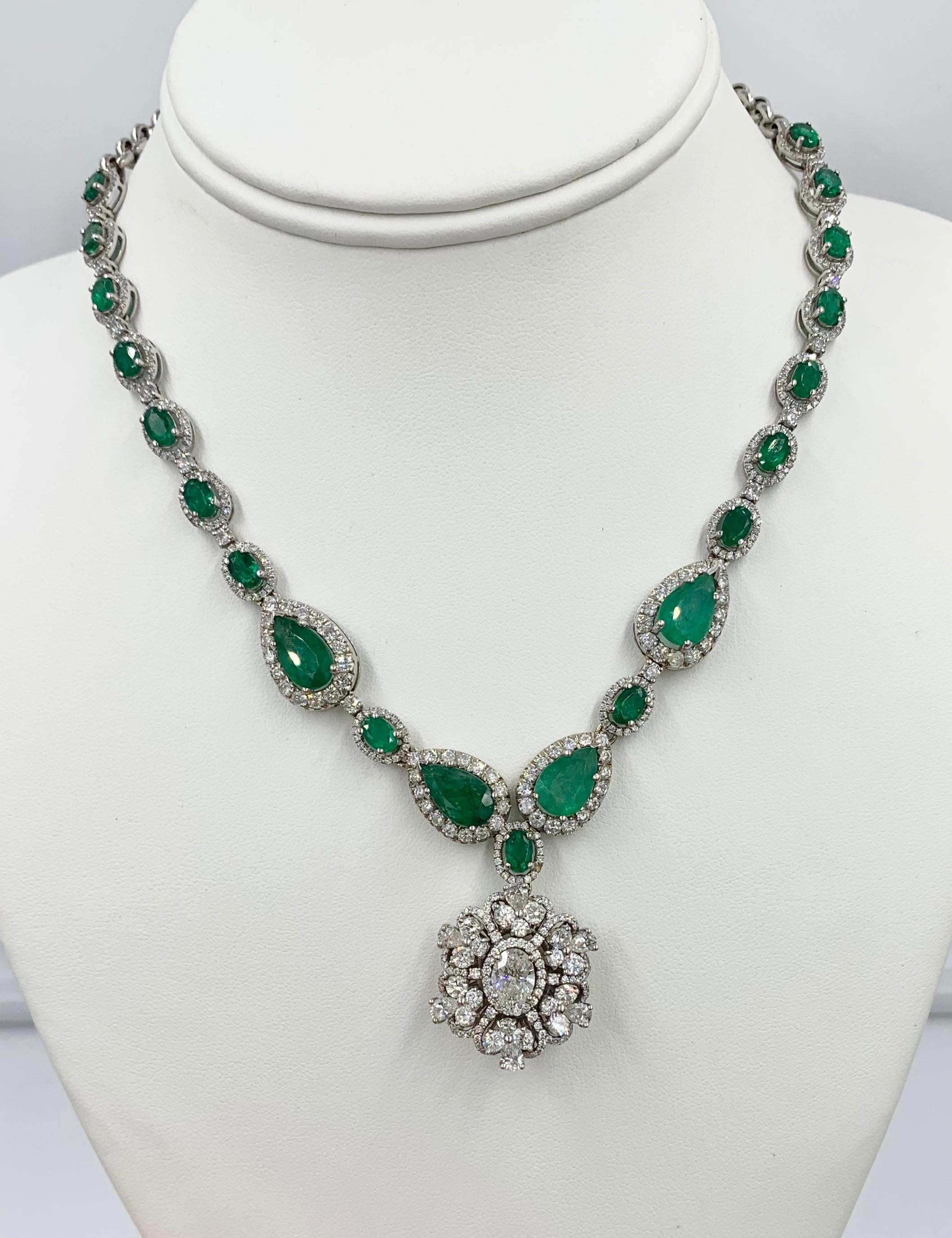 Contemporary 17.6 Carat Emerald 6.3 Carat Diamond Pendant Necklace Antique Estate Gold For Sale