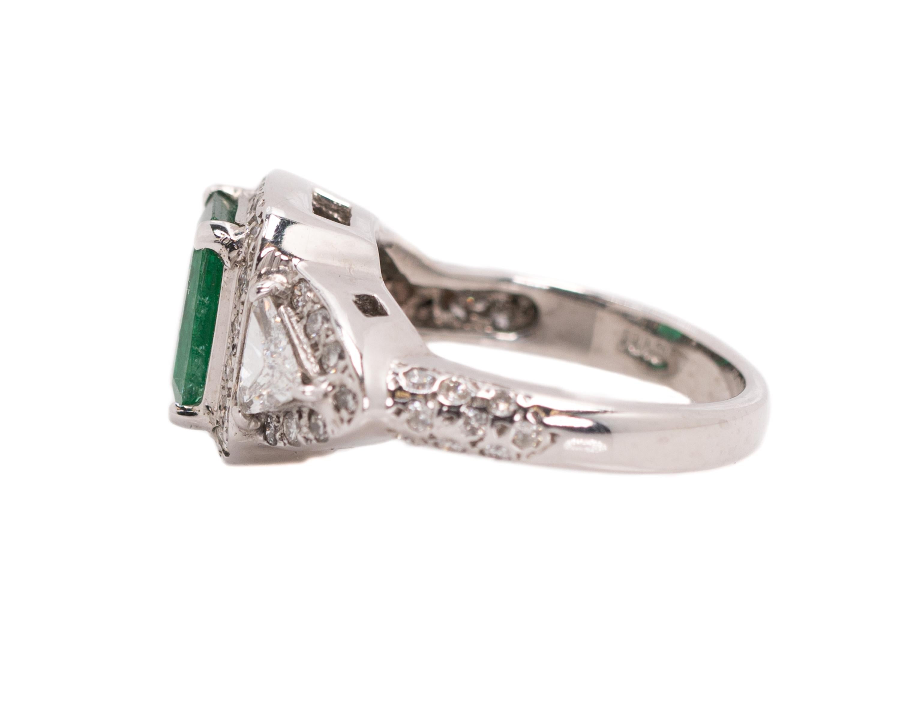 Modern 1.76 Carat Emerald and 1.40 Carat Diamond, 18 Karat White Gold Ring