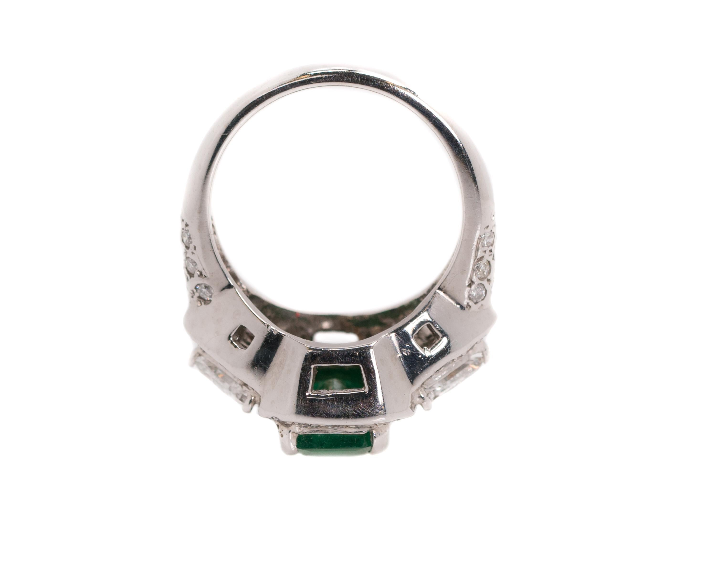 Emerald Cut 1.76 Carat Emerald and 1.40 Carat Diamond, 18 Karat White Gold Ring