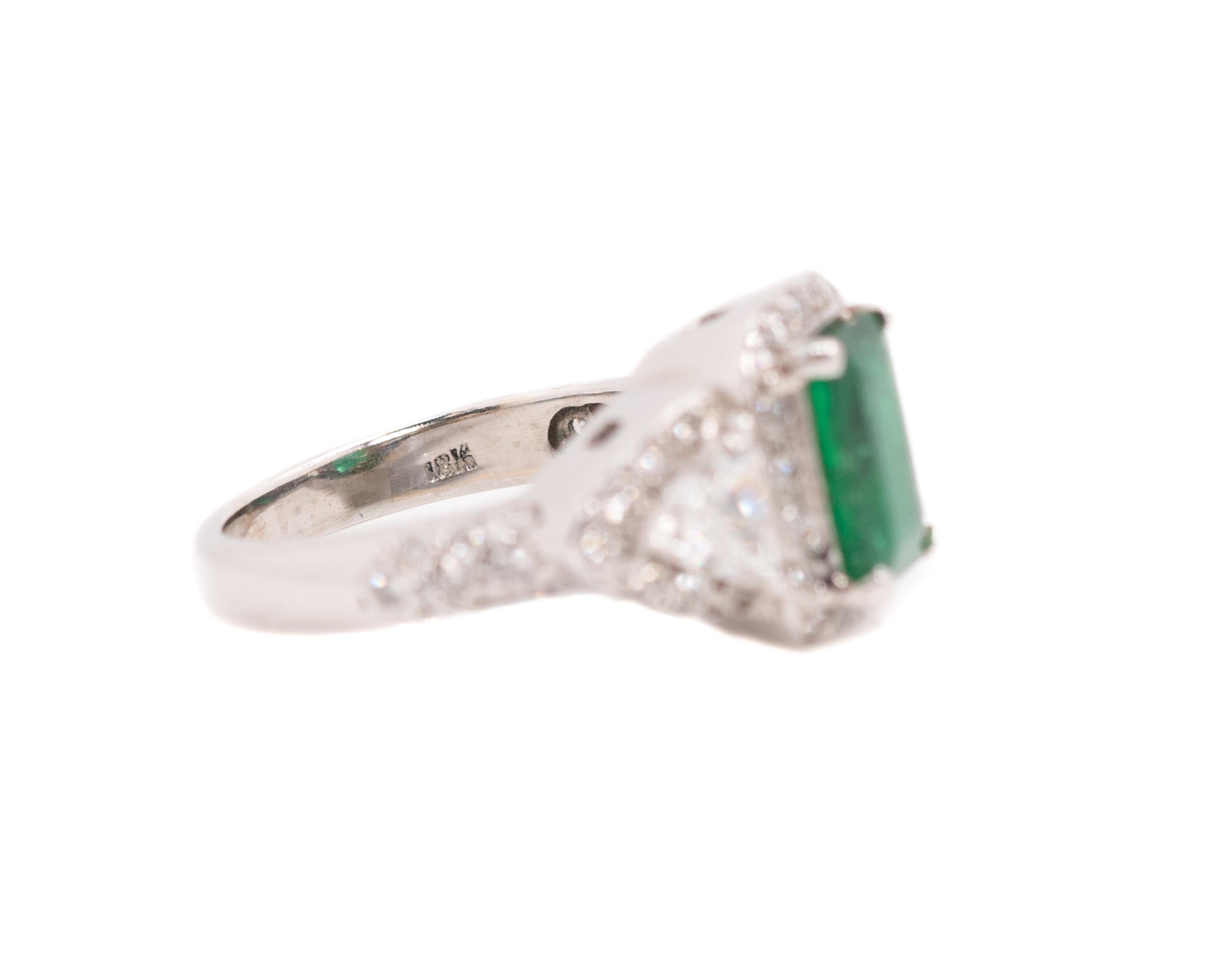 1.76 Carat Emerald and 1.40 Carat Diamond, 18 Karat White Gold Ring In Good Condition In Hicksville, NY