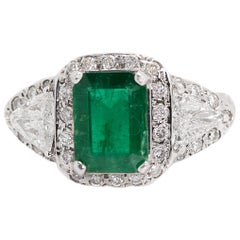 Vintage 1.76 Carat Emerald and 1.40 Carat Diamond, 18 Karat White Gold Ring