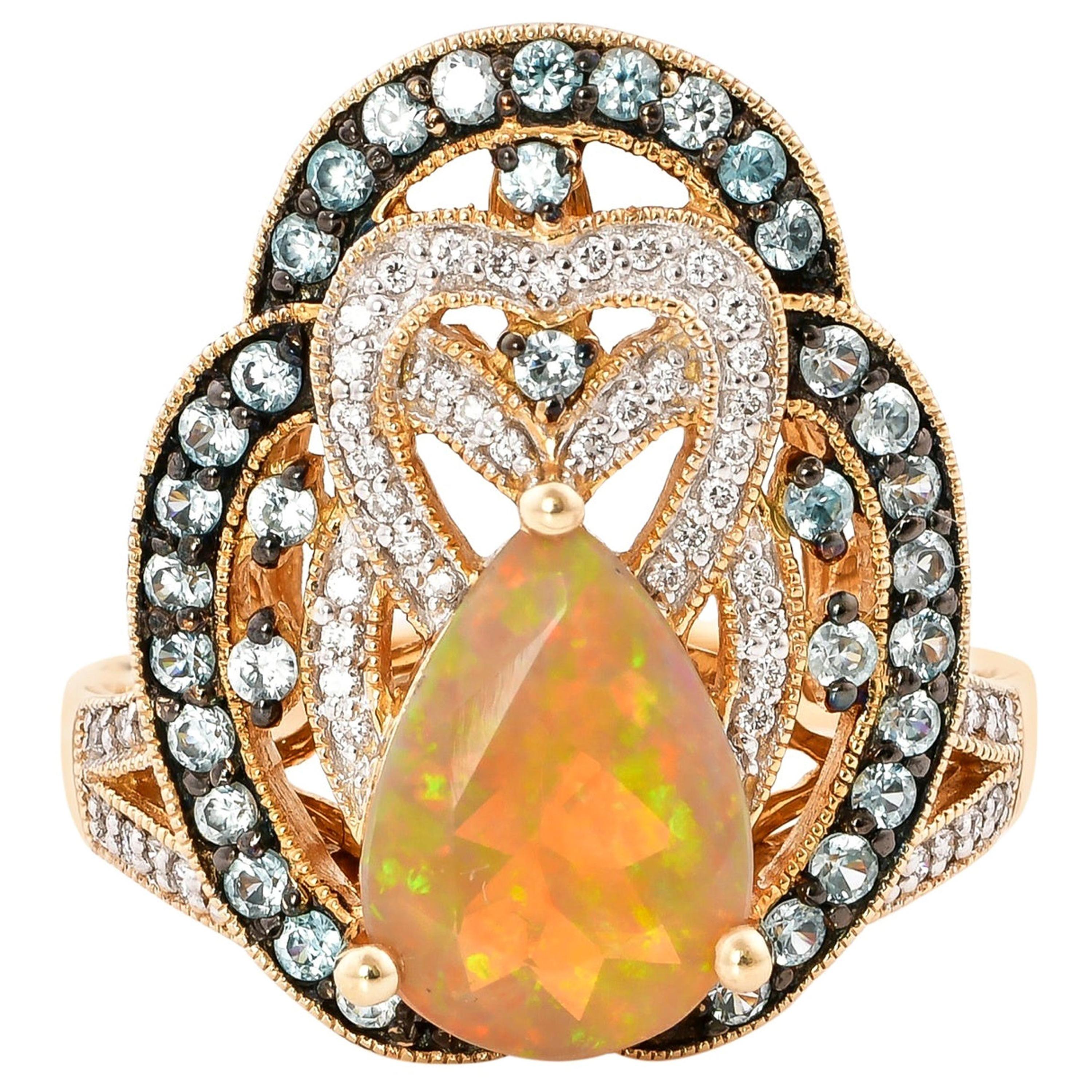 1.76 Carat Ethiopian Opal Ring in 14 Karat Yellow Gold with Diamonds