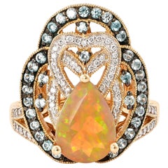 Bague en or jaune 14 carats avec diamants et opale d'Éthiopie de 1,76 carat