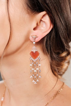 Sunita Nahata Moonstone 17.60ct. Earrings in 18KRG with Pearls & Diamond.