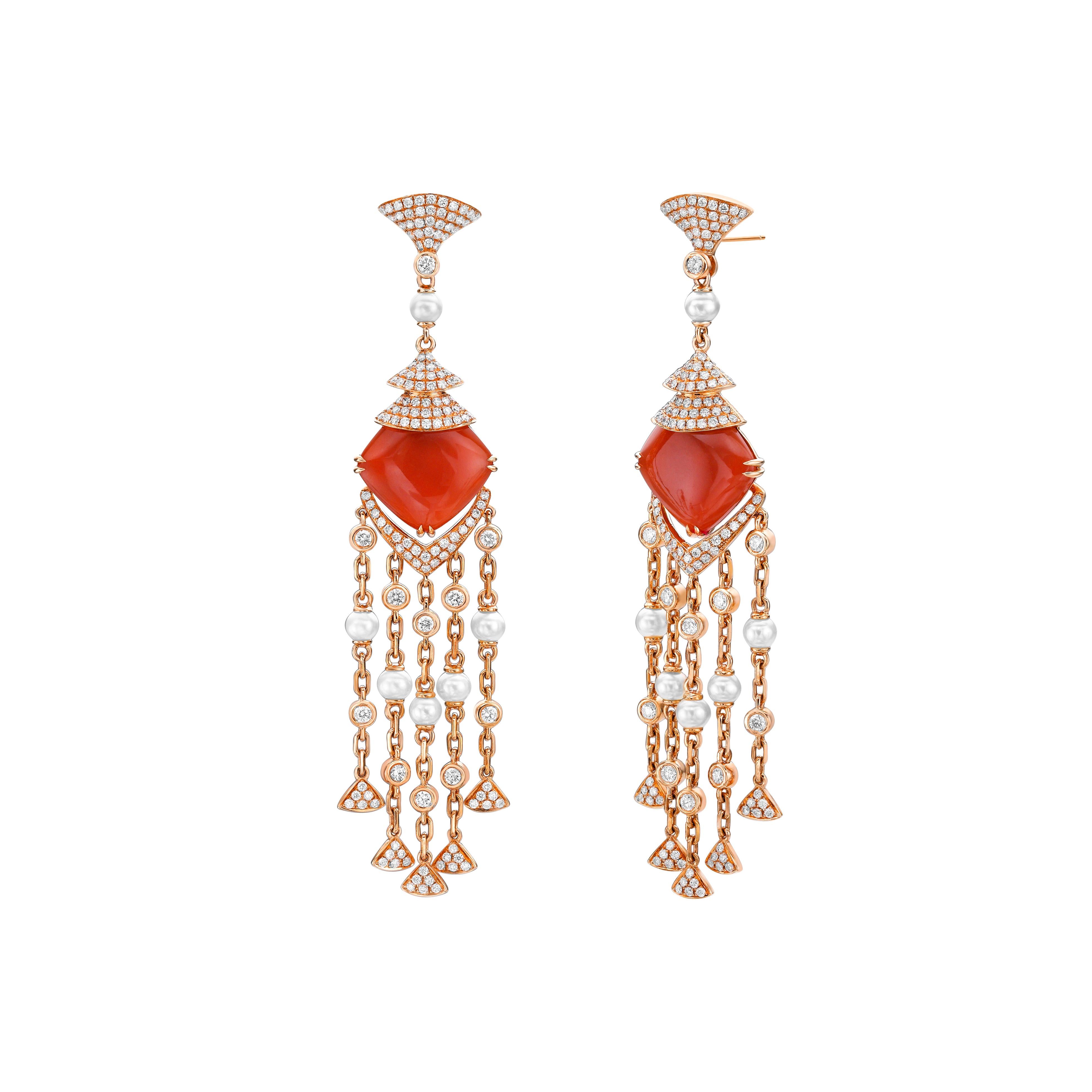 Contemporary 17.6 Carat Moonstone Earrings in 18 Karat Gold with Diamond & Pearls For Sale
