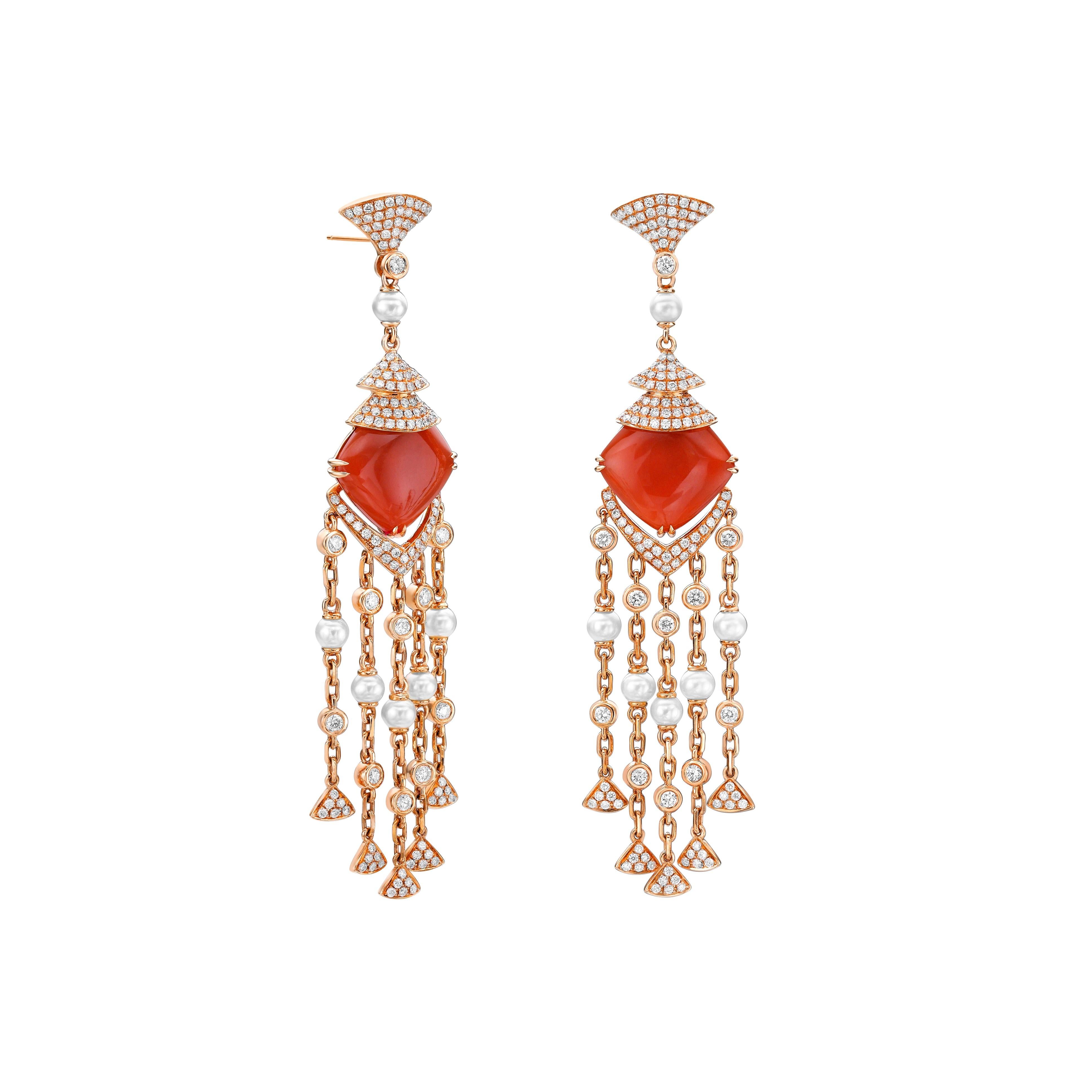 Women's 17.6 Carat Moonstone Earrings in 18 Karat Gold with Diamond & Pearls For Sale
