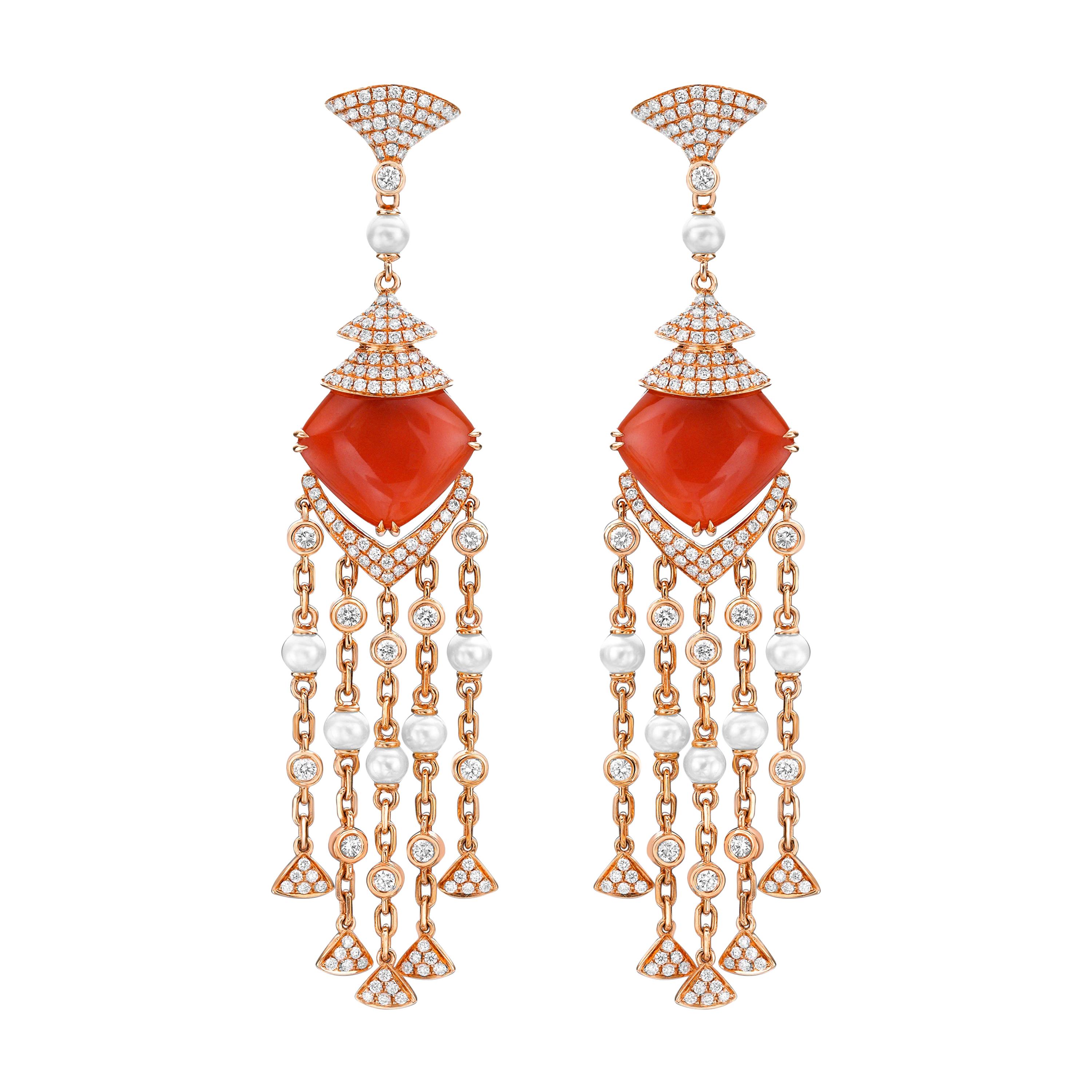 17.6 Carat Moonstone Earrings in 18 Karat Gold with Diamond & Pearls