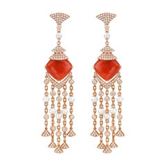 17.6 Carat Moonstone Earrings in 18 Karat Gold with Diamond & Pearls