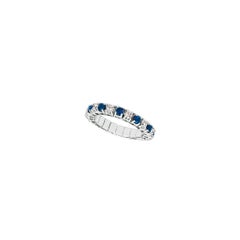 Anneau d'éternité extensible en or blanc 14 carats avec diamants naturels de 1,76 carat et saphirs