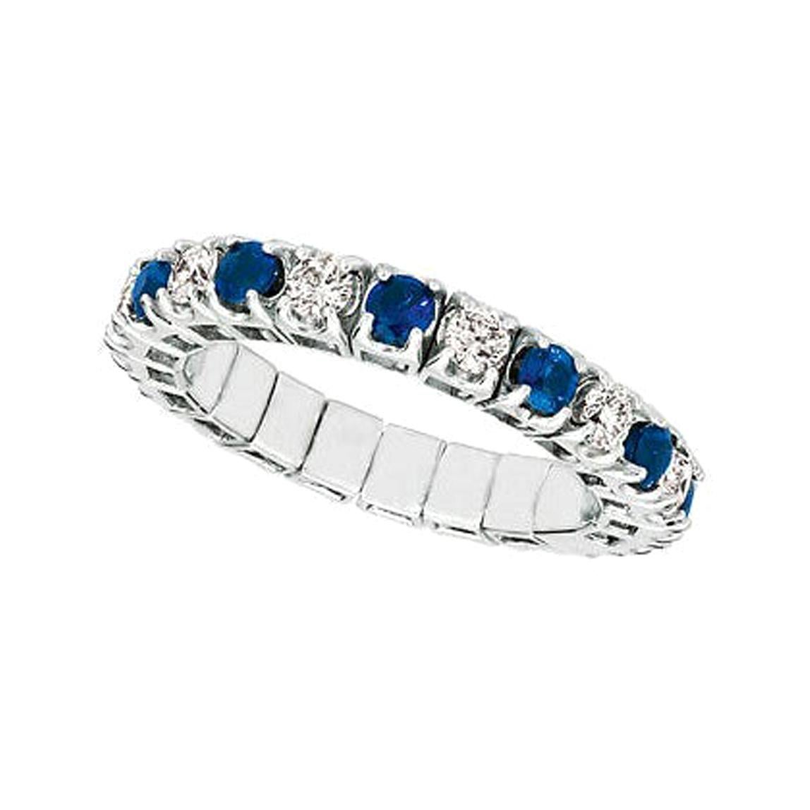 For Sale:  1.76 Carat Natural Diamond & Sapphire Stretch Eternity Band Ring 14k White Gold