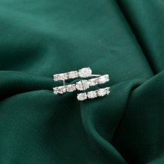 1.76 Carat Natural Oval Diamond Triple Row Wrap Ring 18K White Gold