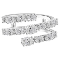 1.76 Carat Natural Oval Diamond Triple Row Wrap Ring 18K White Gold