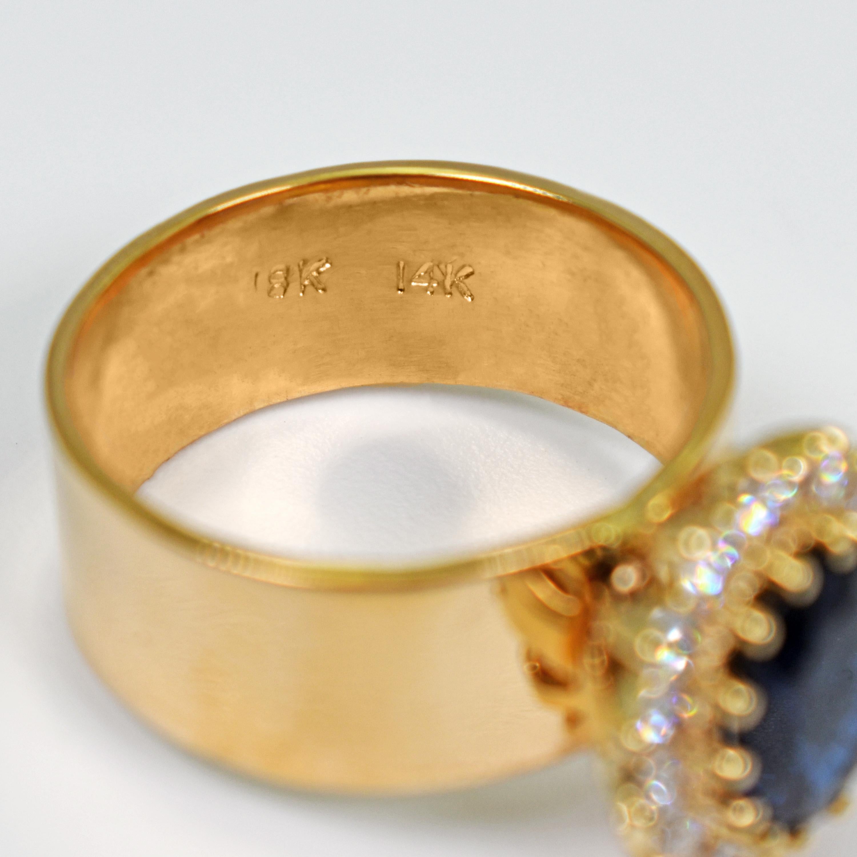 1.76 Carat Oval Blue Sapphire Diamond Halo 18 Karat Gold Cocktail Ring In New Condition For Sale In Naples, FL