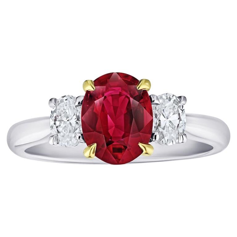 1.76 Carat Oval Red Ruby and Diamond Ring For Sale